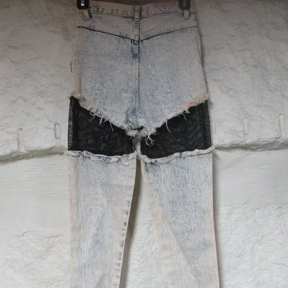 Vintage Retro Traffic Acid Wash Fishnet Jeans Size 7/8 - Picture 2 of 6